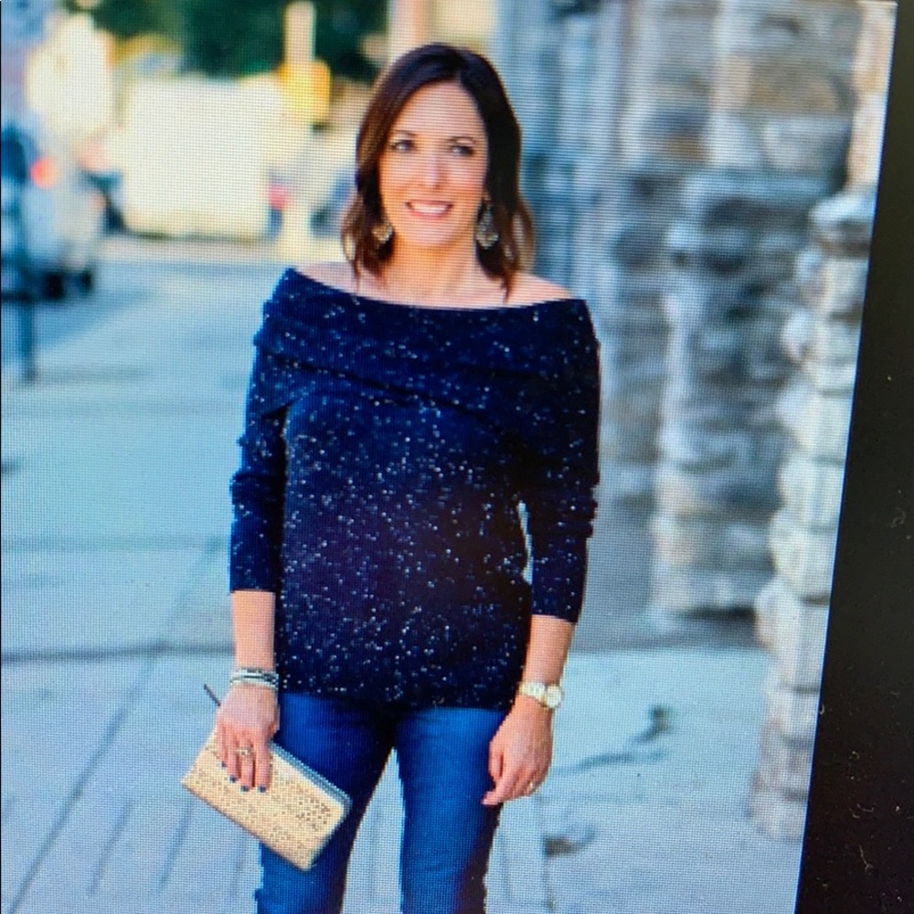Loft off the shoulder sweater, navy, size XSP